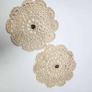 Set of Two Crocheted Doilies With Rose Embellishment in Center